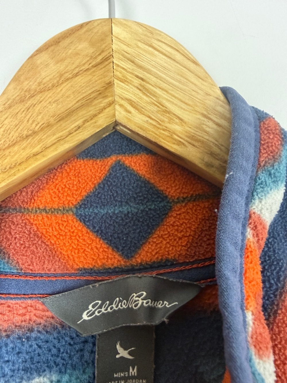 Eddie Bauer Men's Fleece Jacket in Orange and Navy Geometric Print Size Medium - Picture 2 of 6
